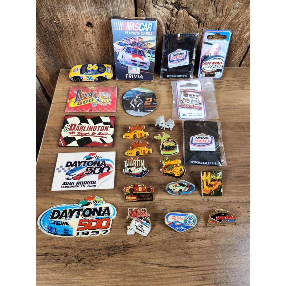 Vintage Nascar Memorabilia Lot 23 Pieces Pins Magnets Cards